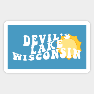 Sunshine in Devil's Lake Wisconsin Retro Wavy 1970s Summer Text Magnet